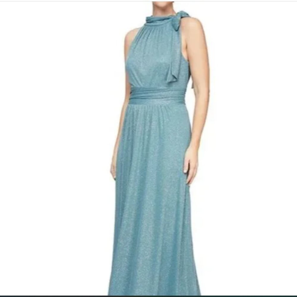 SLNY Glitter Halter Neck, sleeveless, Long Evening Gown